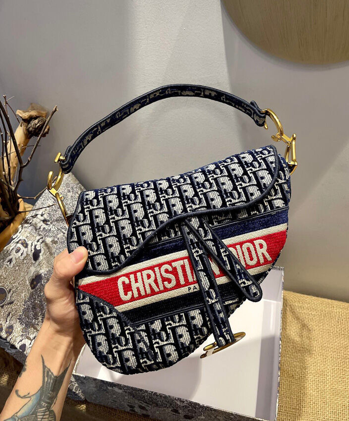 Christian Dior Saddle Bag Canvas Dark Blue